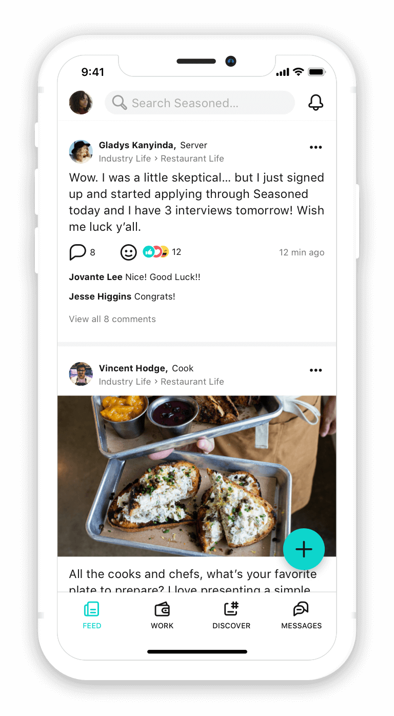 View of the feed in the Seasoned app