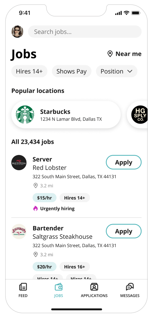 Jobs tab in the Seasoned app